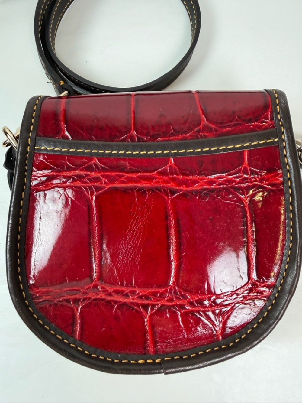 Dooney & Bourke Crossbody Purse Small Croc Embossed Flap Bordeaux Red Bag - Picture 3 of 12